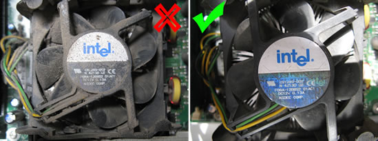 מבט על מאוורר המעבד - לפני ואחרי ניקוי